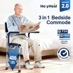 HOLYHEAL M77 Drop Arm Bedside Commode Padded Adjustable Chair Blue 400 lb gallery image 2
