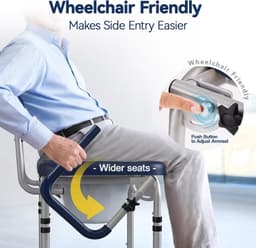 HOLYHEAL M77 Drop Arm Bedside Commode Padded Adjustable Chair Blue 400 lb gallery image 3