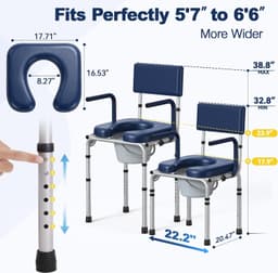 HOLYHEAL M77 Drop Arm Bedside Commode Padded Adjustable Chair Blue 400 lb gallery image 5