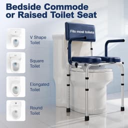 HOLYHEAL M77 Drop Arm Bedside Commode Padded Adjustable Chair Blue 400 lb gallery image 7
