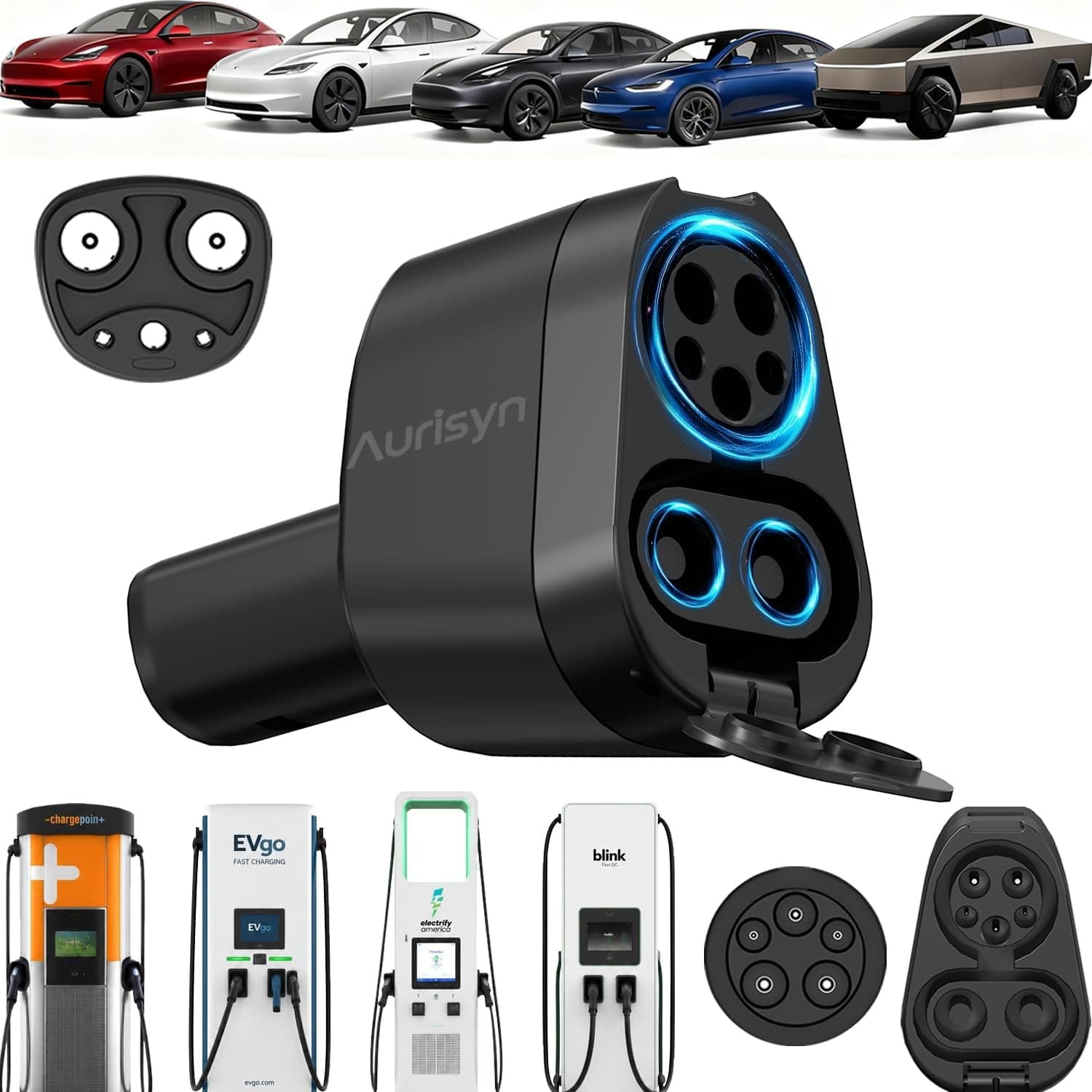 Aurisyn 2-in-1 CCS1 J1772 to Tesla NACS Charging Adapter 500V 80A