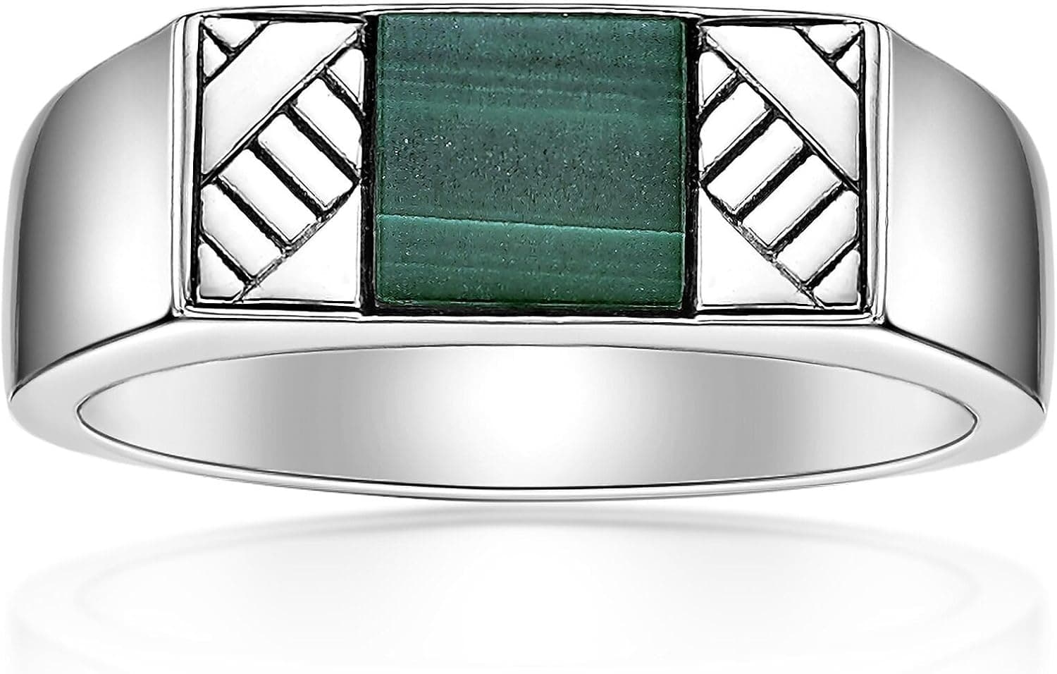 Metro Jewelry Men's Malachite Ring 925 Sterling Silver Size 11 Signet Band