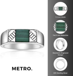 Metro Jewelry Men's Malachite Ring 925 Sterling Silver Size 11 Signet Band gallery image 5