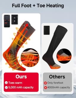 KEMIMOTO Heated Socks Medium 3-Zone App Control Rechargeable Wool Blend gallery image 2