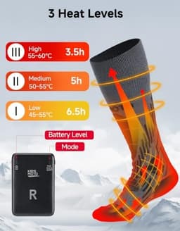 KEMIMOTO Heated Socks Medium 3-Zone App Control Rechargeable Wool Blend gallery image 4