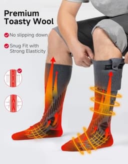 KEMIMOTO Heated Socks Medium 3-Zone App Control Rechargeable Wool Blend gallery image 5