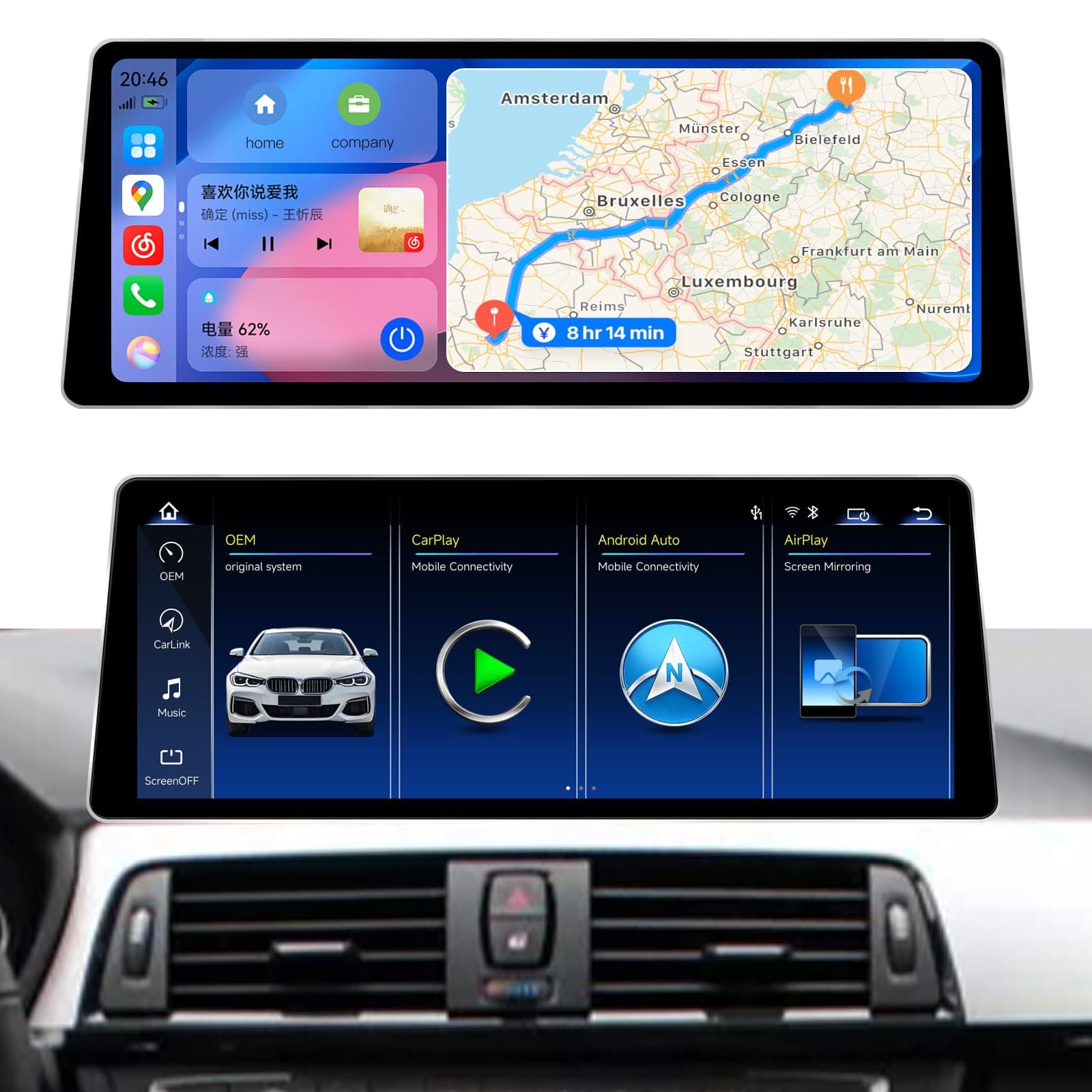 Uckazy 12.8in QLED CarPlay Screen BMW 3 4 Series F30-F36 2013-2016