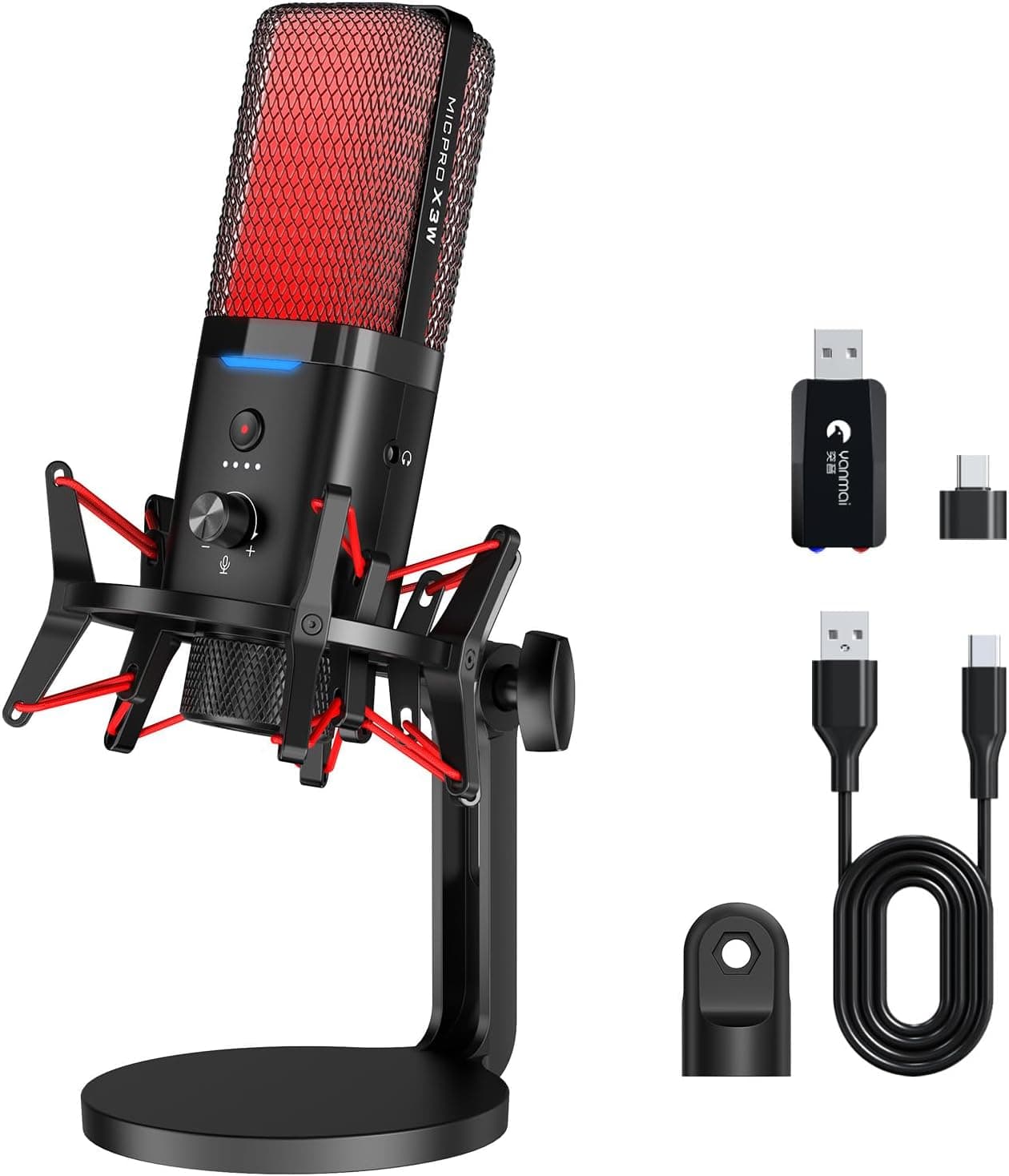 Yanmai X3W Wireless USB Desktop Microphone RGB Mute Shock Mount Black