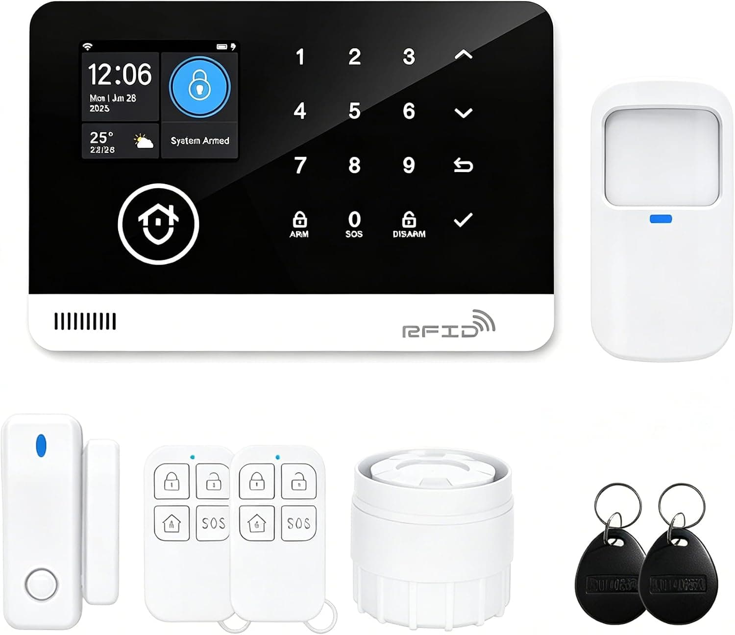 DEEPVIGLX G03-2A 8-Piece Home Alarm System WiFi Sensors Remotes Siren