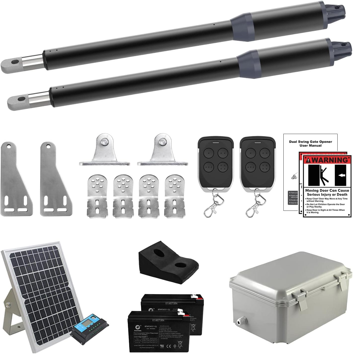 Gyxel C01-L Solar Dual Swing Gate Opener Kit Batteries Panel 440lb 14ft