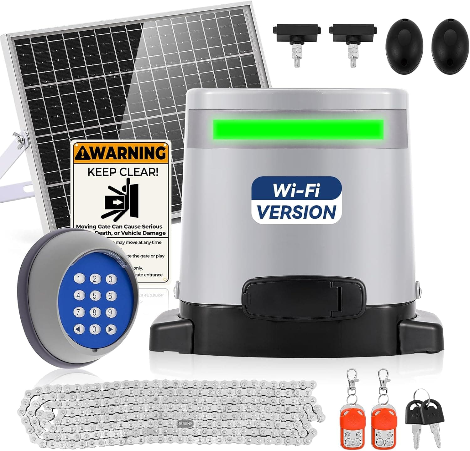Hanchen 1300lb Solar Sliding Gate Opener WiFi Keypad Backup Battery