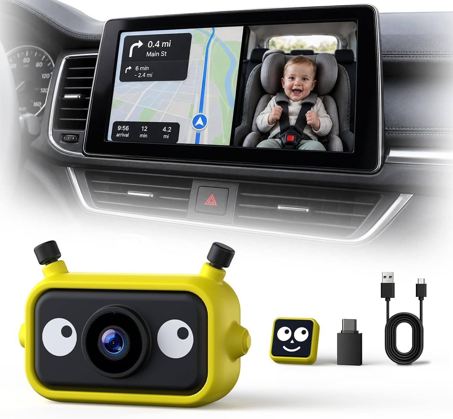 Video In-Dash Units w/GPS 1080P Baby Car Camera & Wireless CarPlay Adapter IR Ni