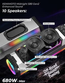 KEMIMOTO Midnight S80 Gen2 31.5in 10-Speaker UTV Soundbar RGB IP66 gallery image 3