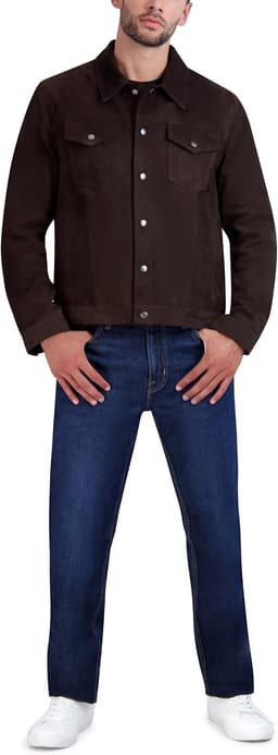 Coats, Jackets & Vests Dark Chocolate Men s Trucker Suede Jacket Dark Chocolate gallery image 2