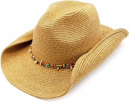 Hats Hanai Straw Cowboy Sun Hat Crushable & Packable Travel Tan : Home & Kitchen gallery image 1