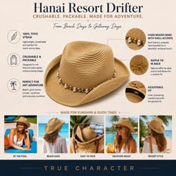 Hats Hanai Straw Cowboy Sun Hat Crushable & Packable Travel Tan : Home & Kitchen gallery image 6