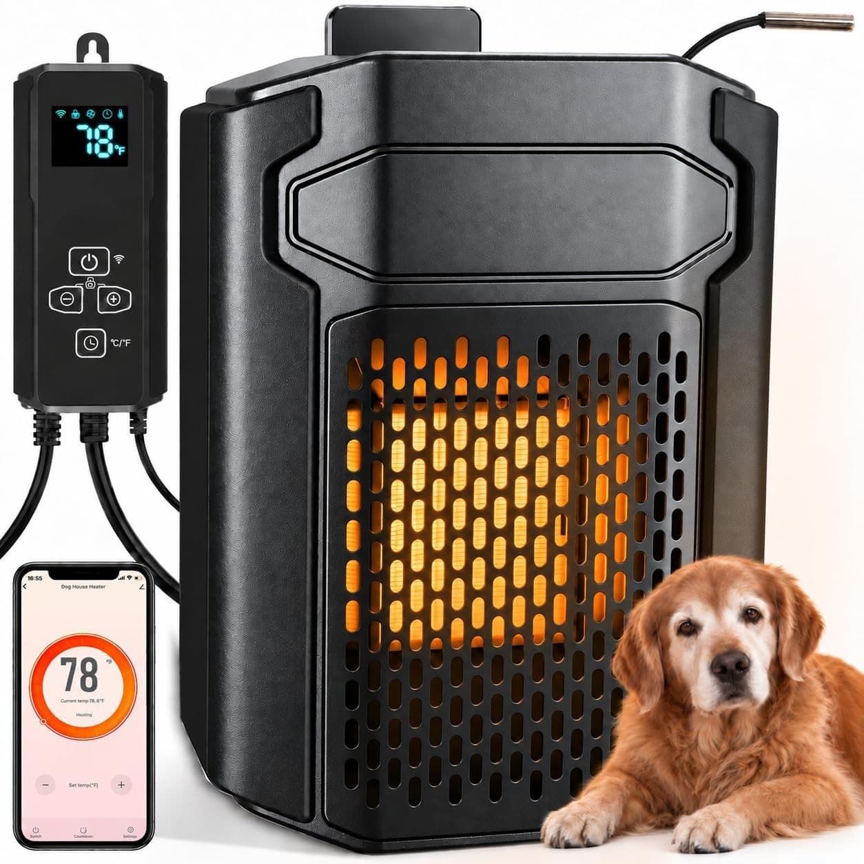 Dog Houses Outdoor Pet House Heater 500W WiFi APP Controlled Dog House Heater Th