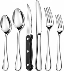 Flatware Sets 48PCS Silverware Set 8 Stainless Steel Flatware Cutlery Set Mirror gallery image 1