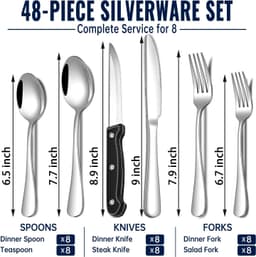 Flatware Sets 48PCS Silverware Set 8 Stainless Steel Flatware Cutlery Set Mirror gallery image 3
