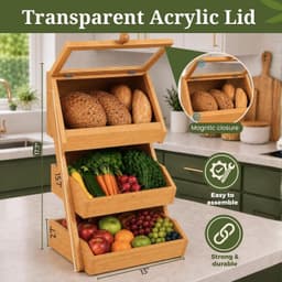 Racks & Holders 3 Tier Bamboo Basket Preassembled Drawers Acrylic Cover & Banana gallery image 7