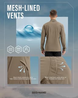 Shirts & Tops Khaki Men s UPF 50+ Sun Protection Snap Shirt Hiking Fishing Safar gallery image 3