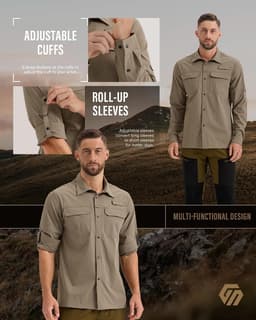 Shirts & Tops Khaki Men s UPF 50+ Sun Protection Snap Shirt Hiking Fishing Safar gallery image 5