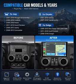 Android 13 Car Stereo Wireless CarPlay Android Auto Jeep Wrangler JK with Bundle gallery image 2