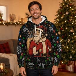 Tactical Santa Christmas Hoodie,Gift Sack Ugly Sweater,Unisex L | Ugly Sweatshir gallery image 4