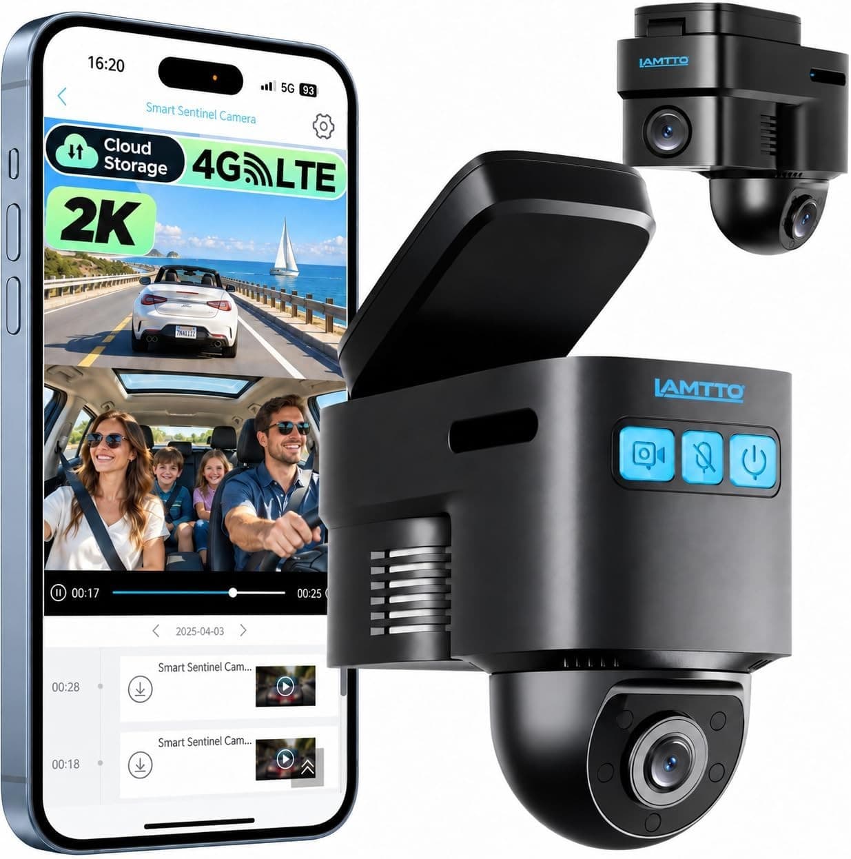 4G LTE Dash Cam with live Streaming,2K+1080P Front and Inside | Car Security Cam