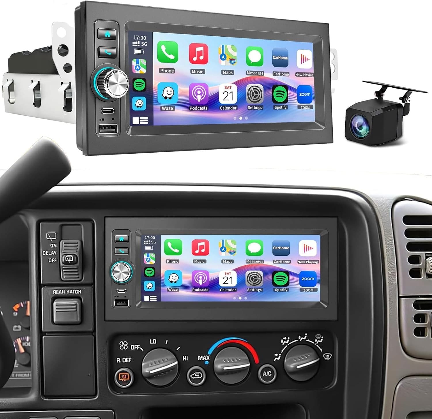 1.5din-gm-6.9cp Video In-Dash Units w/GPS Black 2002 Plug and Play 1.5 Din Car