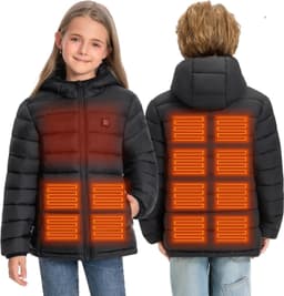 Duster Coat Outerwear Black Kids Heated Jacket 10000mAh Battery Lightweight Wint gallery image 1