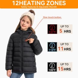 Duster Coat Outerwear Black Kids Heated Jacket 10000mAh Battery Lightweight Wint gallery image 6