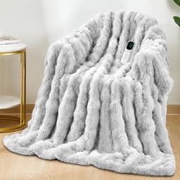 LY140X200-W Blankets & Throws Grayish-white Electric Heated Blanket Bubble Faux gallery image 1