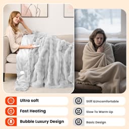 LY140X200-W Blankets & Throws Grayish-white Electric Heated Blanket Bubble Faux gallery image 3