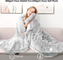 LY140X200-W Blankets & Throws Grayish-white Electric Heated Blanket Bubble Faux gallery image 8