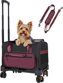 Carriers & Totes Pet Carrier Wheels Airline Approved Small Dogs Red Kit Wireless gallery image 1