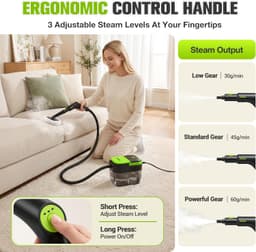 Steam Cleaners Steam Cleaner Home 10s Heat Up 3.5 Bar 230 F 3 Levels Handheld Co gallery image 4