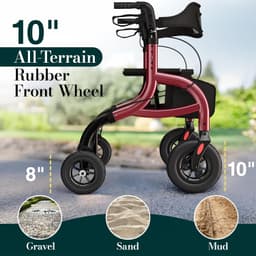 Walkers & Canes W5 Walkers Seniors Seat 10 inch All Terrain Rollator Walker Kit gallery image 3