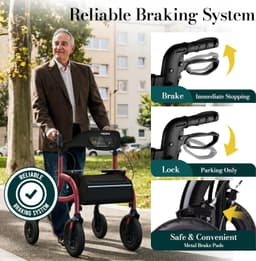 Walkers & Canes W5 Walkers Seniors Seat 10 inch All Terrain Rollator Walker Kit gallery image 8