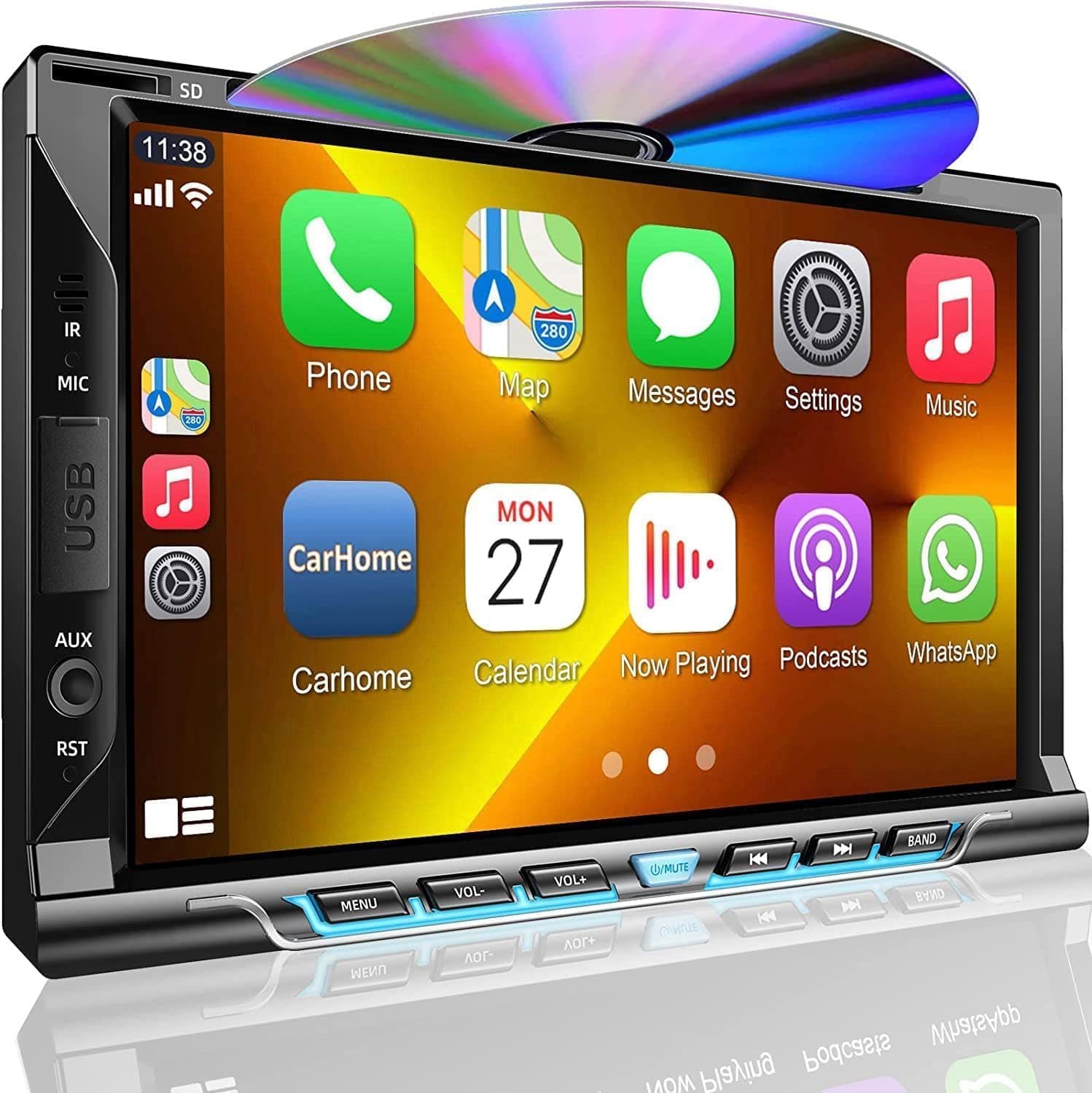 Inexaccessories 7in Double DIN Car Stereo CD DVD CarPlay Android Auto