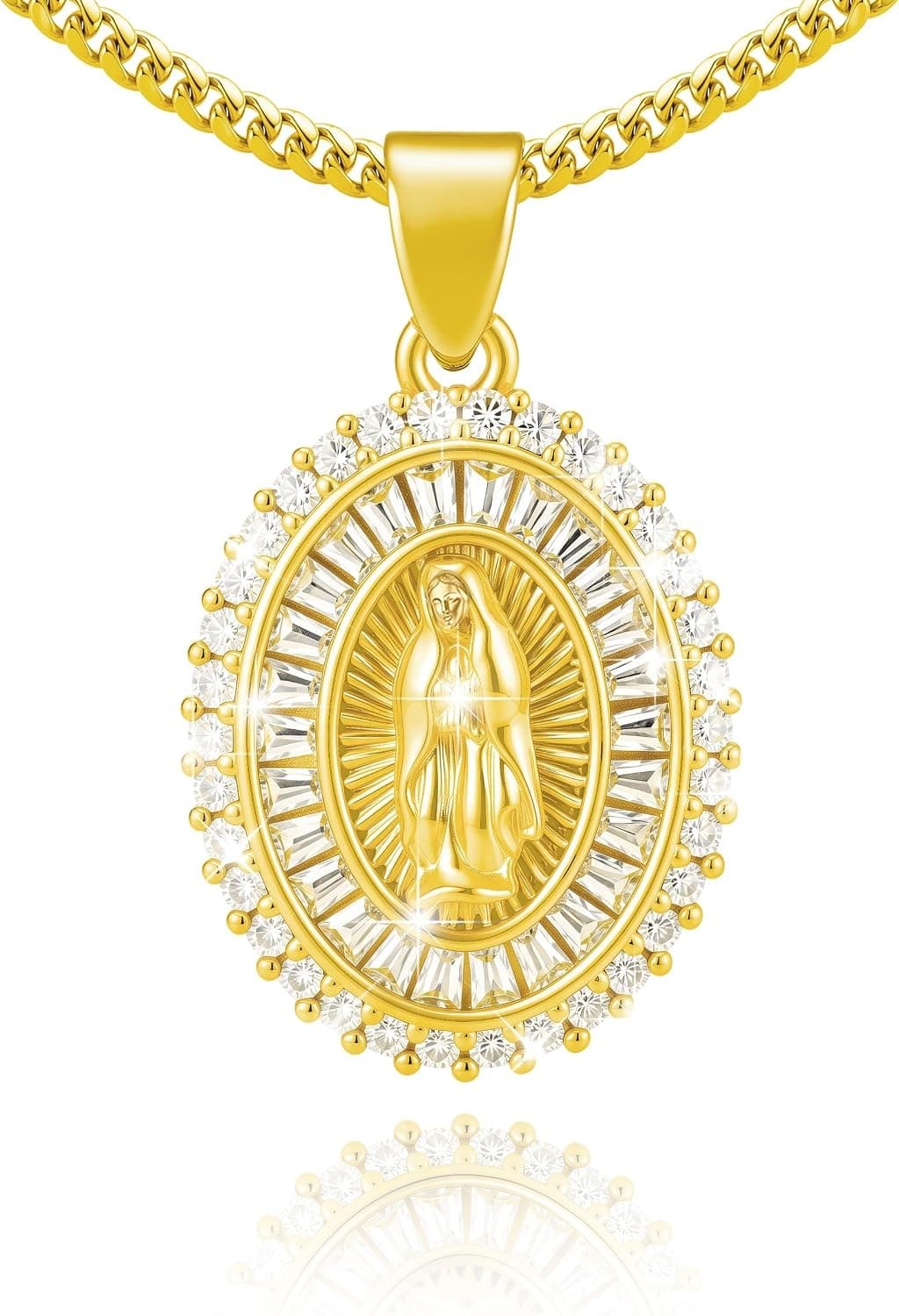 weenon 14K Gold Plated Guadalupe Pendant Necklace CZ Adjustable B01