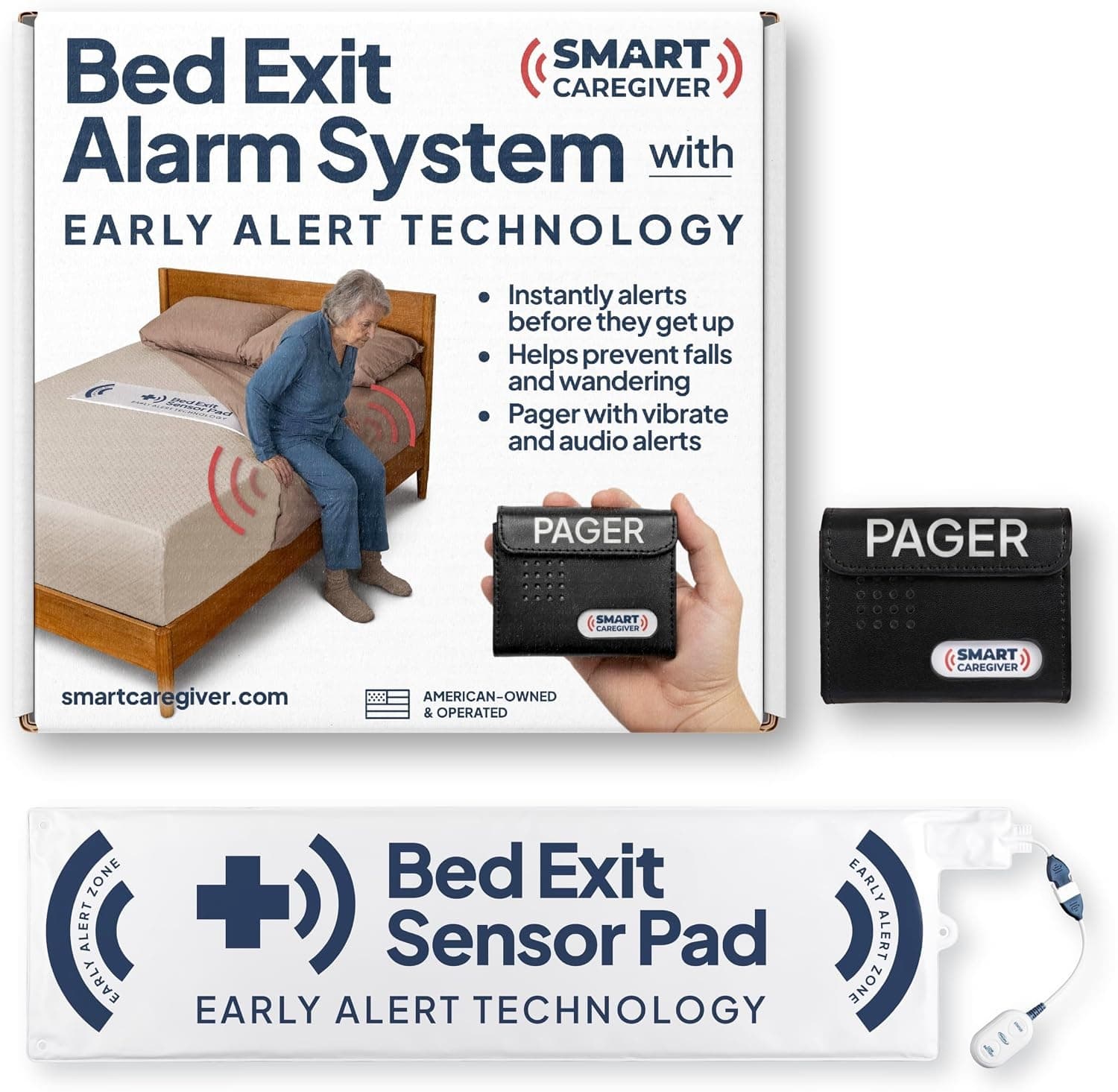 Smart Caregiver Early Alert Bed Exit Alarm Wireless Pager 10x36 Pad WPBEA-SYS