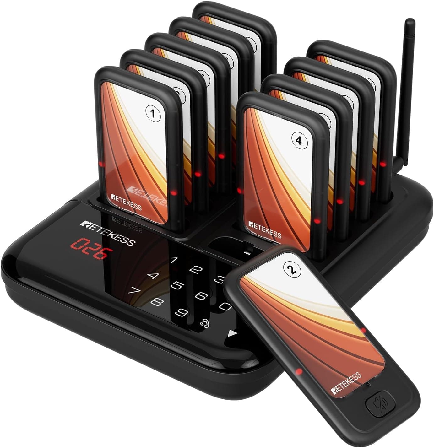 Retekess TD173S Restaurant Pager System 10 Buzzers Charging Base Guest Alert