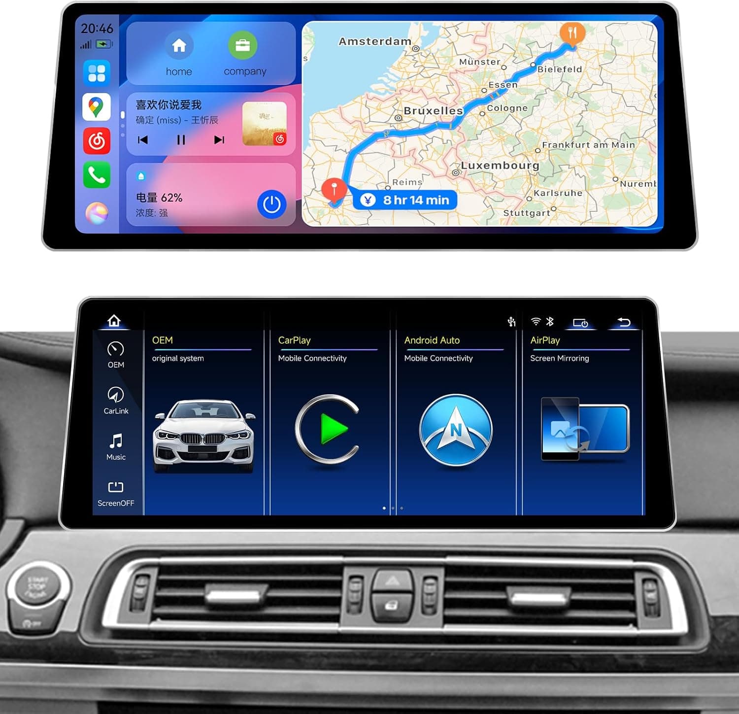 Uckazy 12.8in QLED CarPlay Display BMW 5 Series F10 F11 NBT 2013-2016